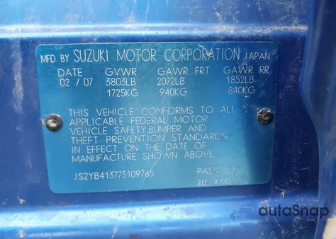 2007 Suzuki Sx4 Convenience/Rally from USA, damaged, VIN JS2YB413775109765